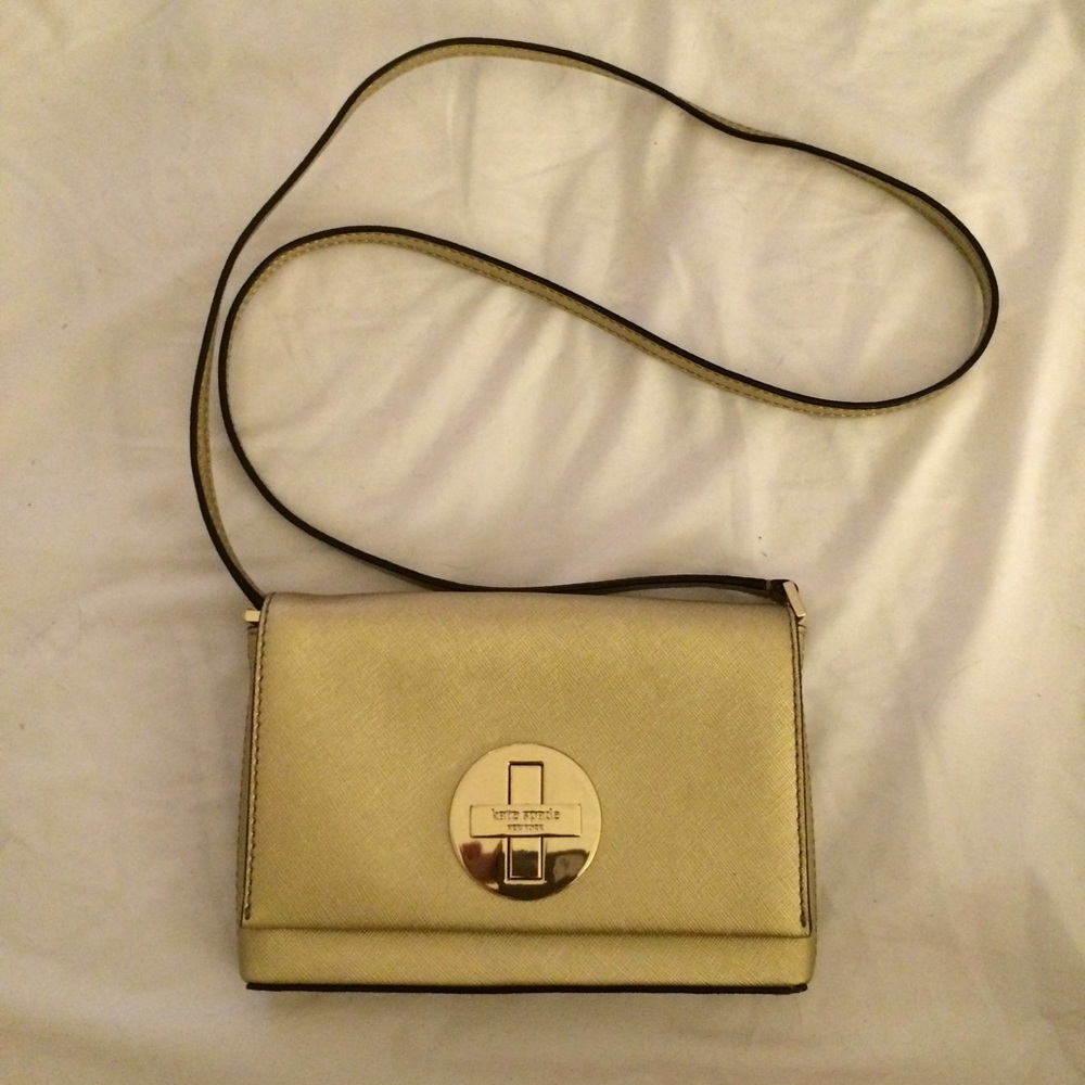 Kate Spade gold small crossbody bag w/ turn-lock